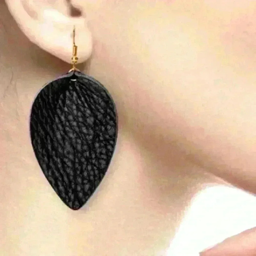 Handmade Leaf Dangle Leather Teardrop Earrings